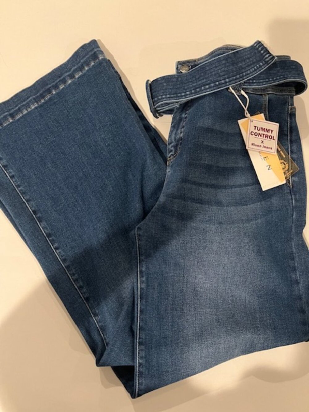 Risen High Rise Wide Leg Belted Denim Jean Tummy Control Size 1XL NWT